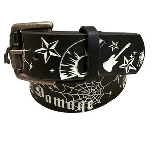 Vintage Skater Punk Rock Lets Do Some Damage Black Graphic Belt Y2K Grunge Edgy